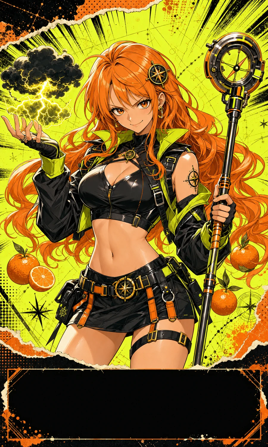Collectible poster of NAMI holding a weather staff and a ball of lightning